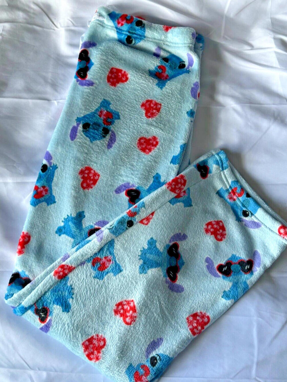 Disney Stitch Hearts Pajama Pants Women Large Lounge Sleep Super Soft Fleece - L